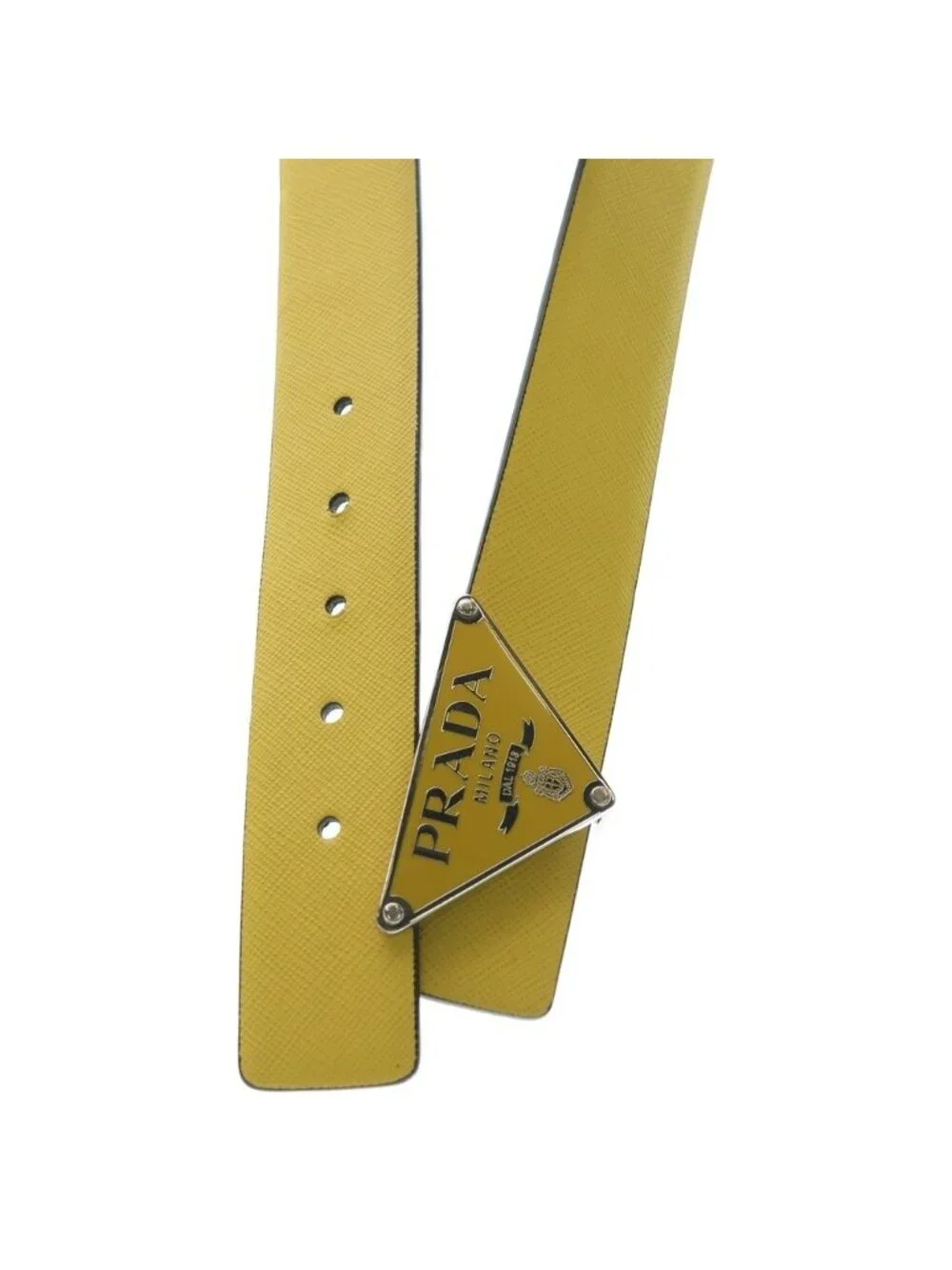 Prada Saffiano Triangle Logo Reversible Leather Belt with Metal Buckle 34 85